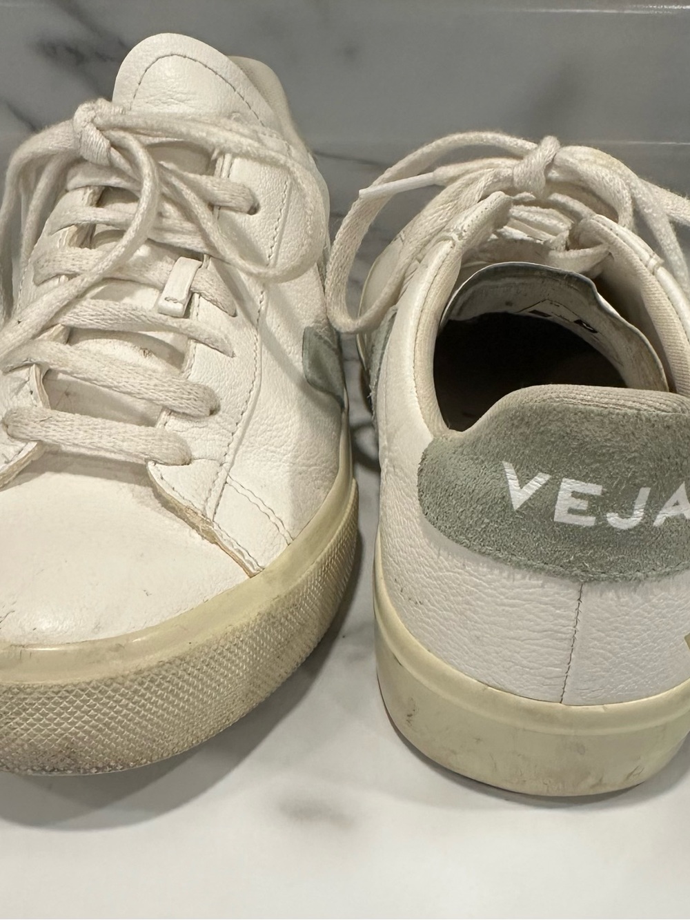 Veja White Leather Sneakers with Sage Green Heel